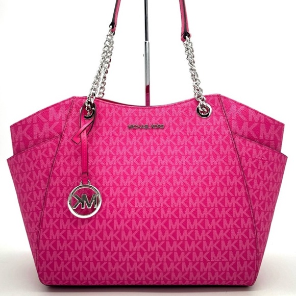 Michael Kors Large Jet Set Travel Chain Shoulder Bag Dragonfruit - Picture 1 of 10